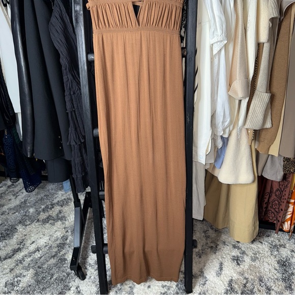 Ronny Kobo Charlie Dress Driftwood Brown Ruched Cutout Jersey Maxi - Picture 6 of 12